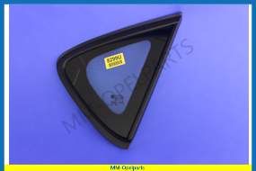 Glass, rear triangular window, with black surround moulding, right, 